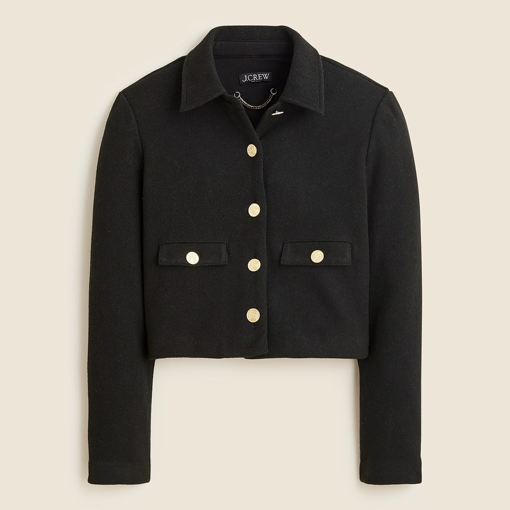 J. Crew Cropped Lady Jacket Black Lined Jacket Gold Buttons Size XXL